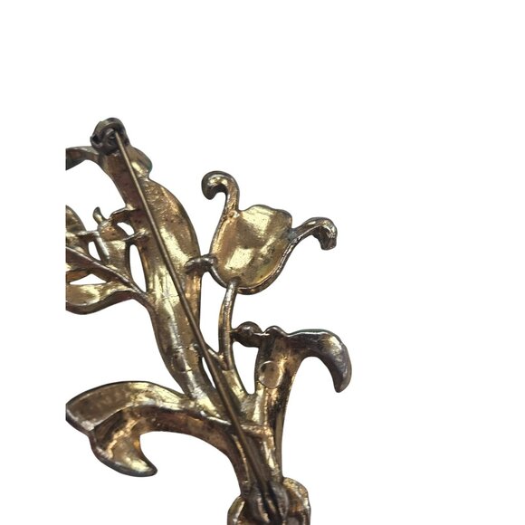 Vintage Enamel Tulip Brooch With Rhinestones Gold-Tone Floral Pin Green & Multic - Picture 11 of 16